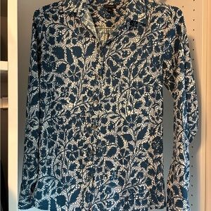 Ann Taylor Navy and White Floral Button Down Shirt